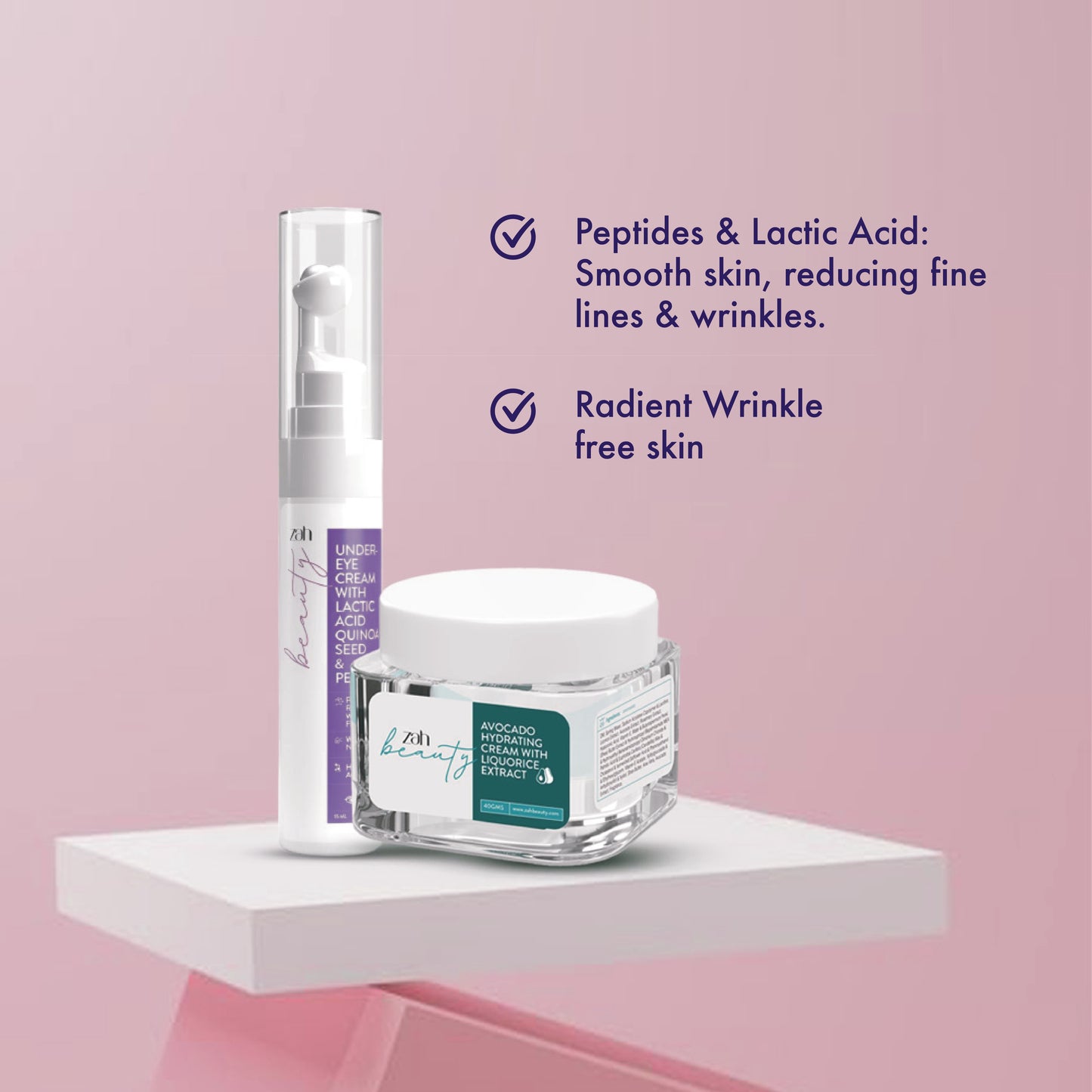 ZAH BEAUTY Hydrate & Brighten Duo | Avocado Hydrating Cream + Under Eye Gel | Deep Moisture, Dark Circle & Fine Line Care