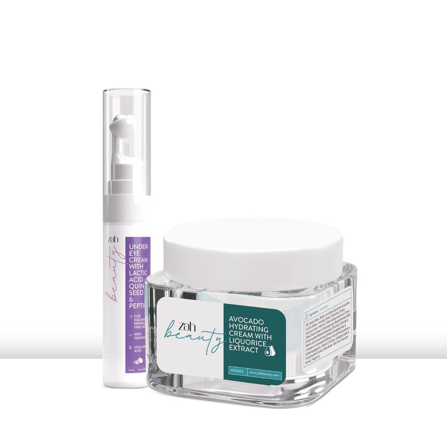ZAH BEAUTY Hydrate & Brighten Duo | Avocado Hydrating Cream + Under Eye Gel | Deep Moisture, Dark Circle & Fine Line Care