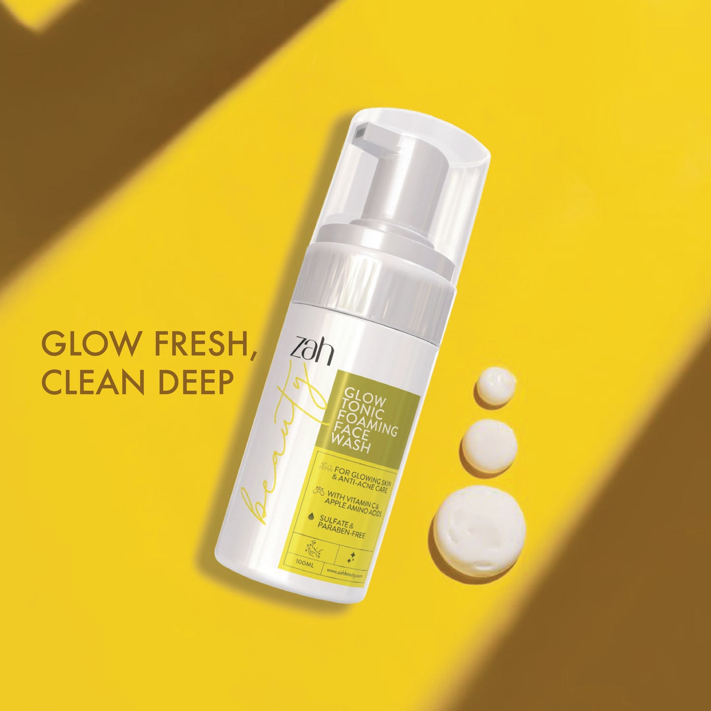 Zah Beauty Glow Tonic Foaming | With Vitamin C, 1% Salicylic Acid & Hyaluronic Acid | Brightening, Oil Control & Acne Care Face Wash (100 ml)