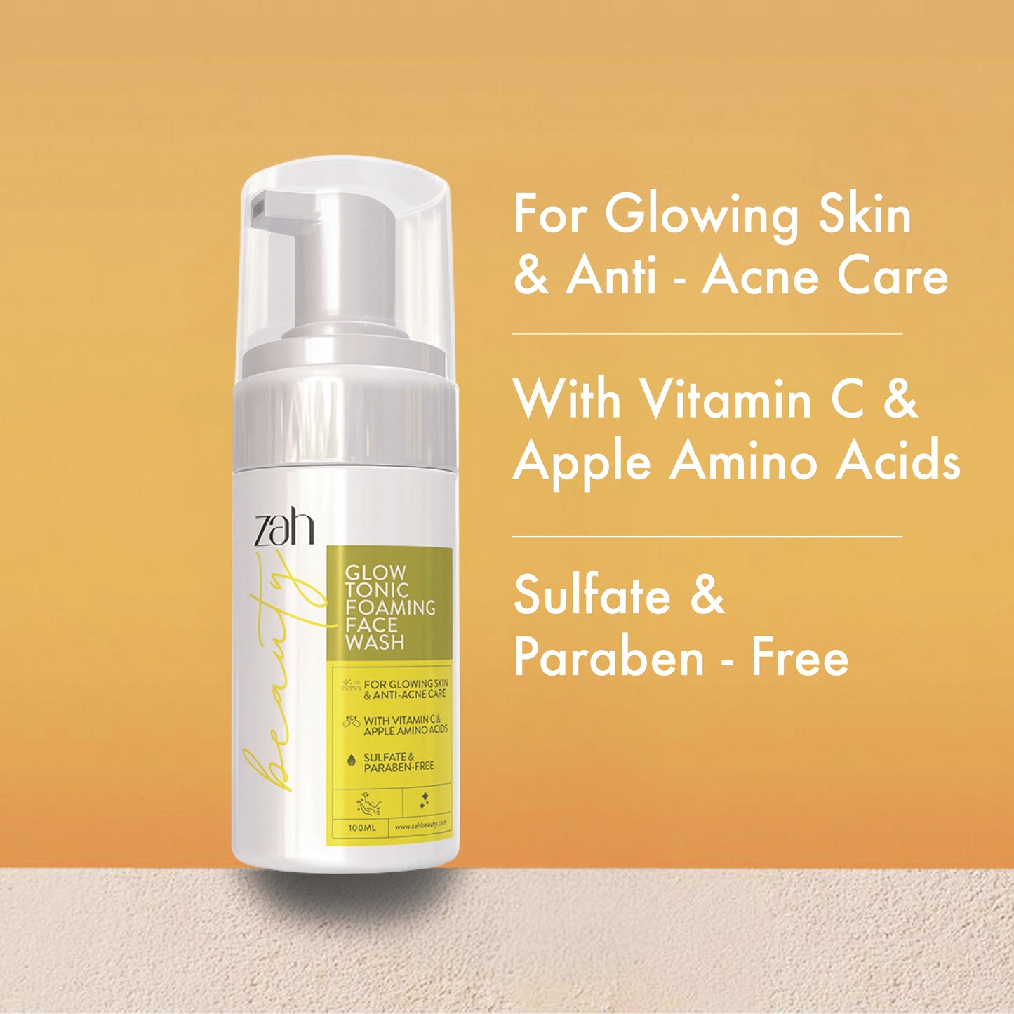 Zah Beauty Glow Tonic Foaming | With Vitamin C, 1% Salicylic Acid & Hyaluronic Acid | Brightening, Oil Control & Acne Care Face Wash (100 ml)