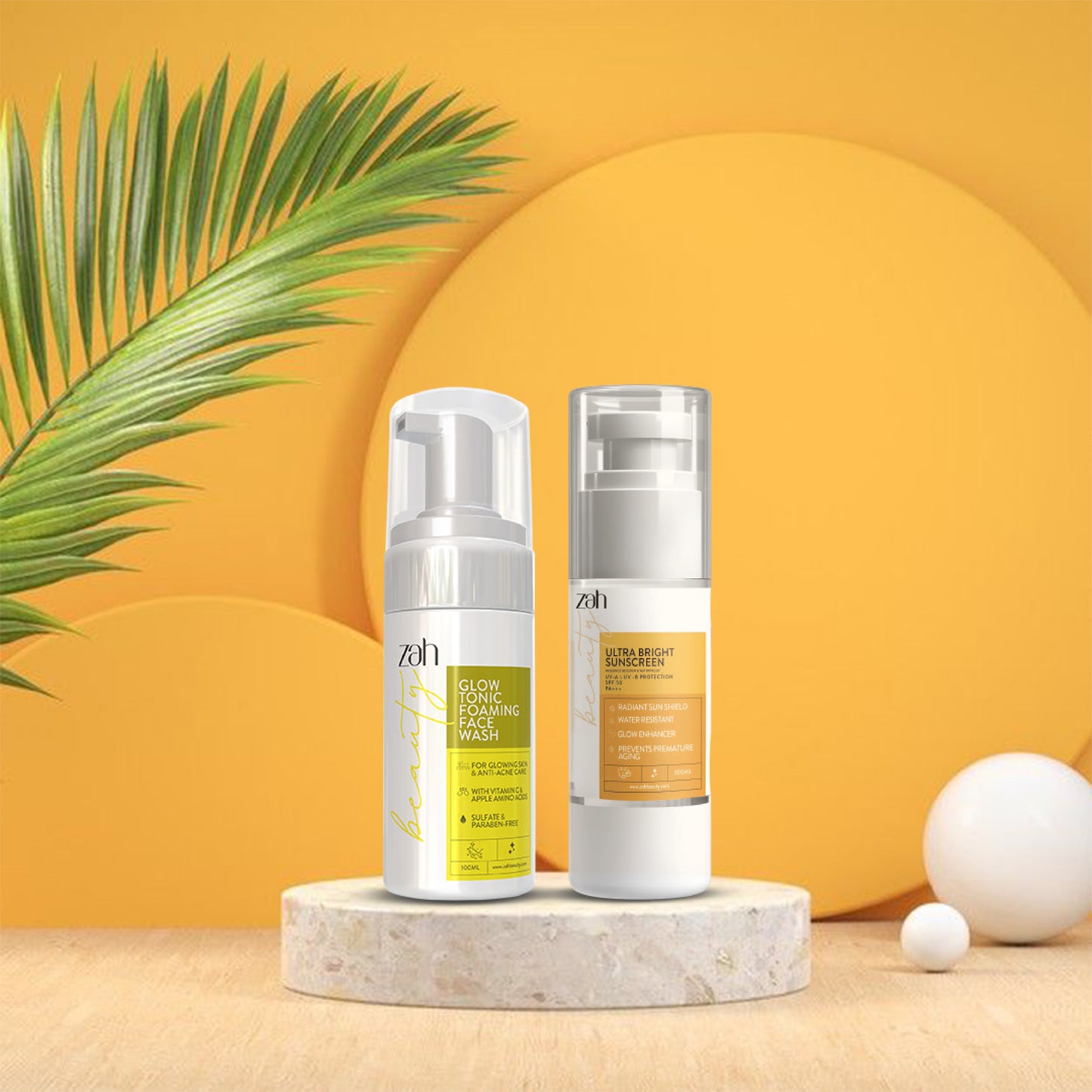 ZAH BEAUTY Glow & Shield Combo | Glow Tonic Foaming Face Wash + Ultra Bright Sunscreen | Deep Cleansing, Brightening & Broad-Spectrum UV Protection